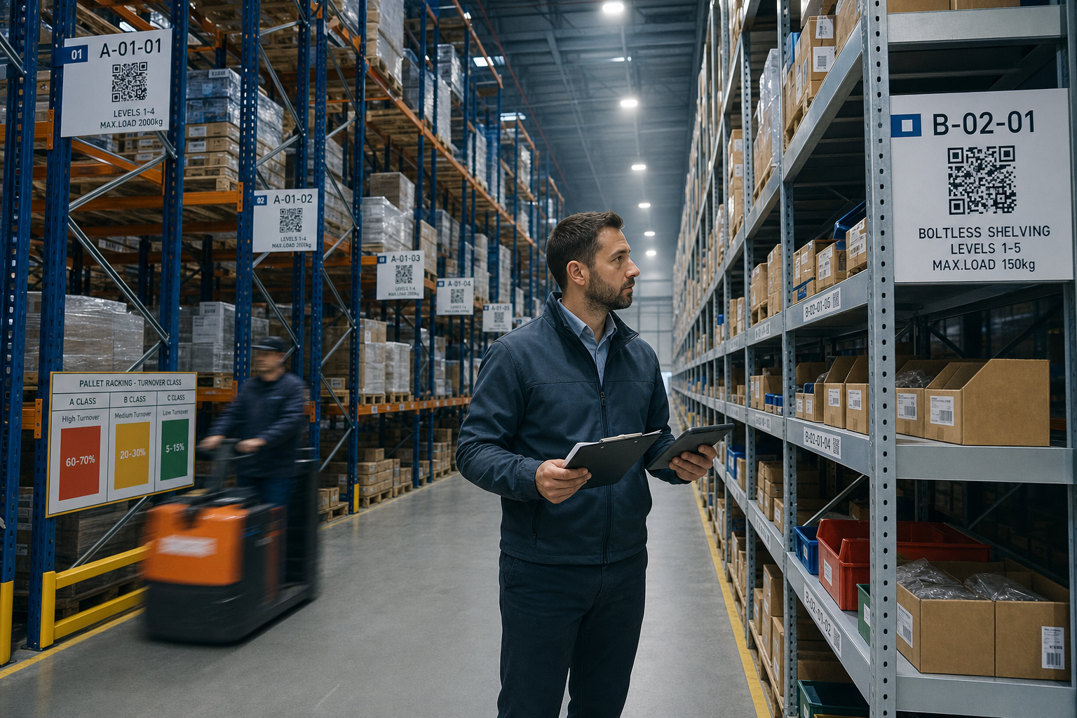 Verschillende opslagsystemen in magazijn