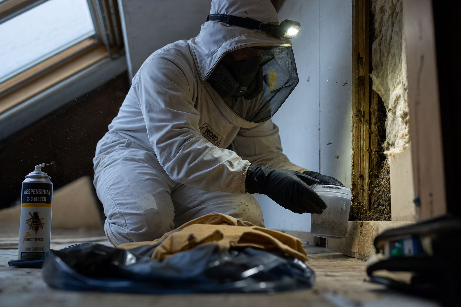Wespenbestrijder aan het werk in Rotterdam