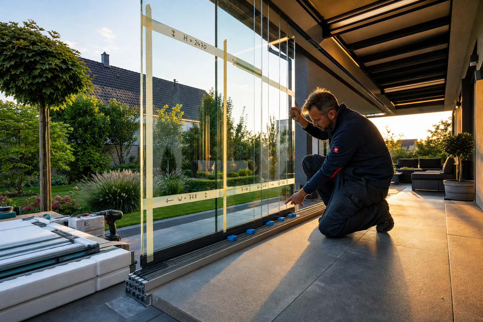 Speling en rails glazen schuifwand meten